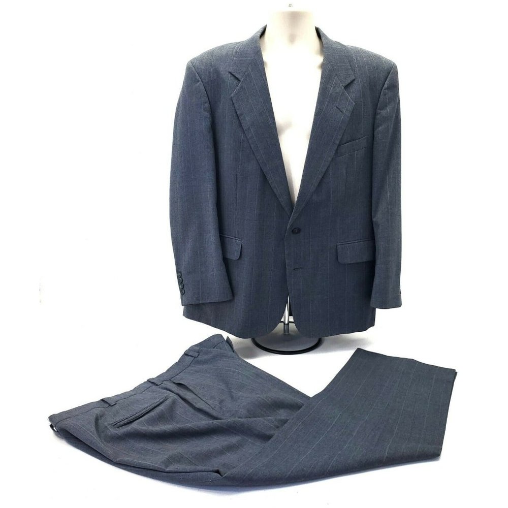 Men's 2 Piece Suit John Alexander Wool Gray Pinstripe 2 Button 40R 36x30 Pants